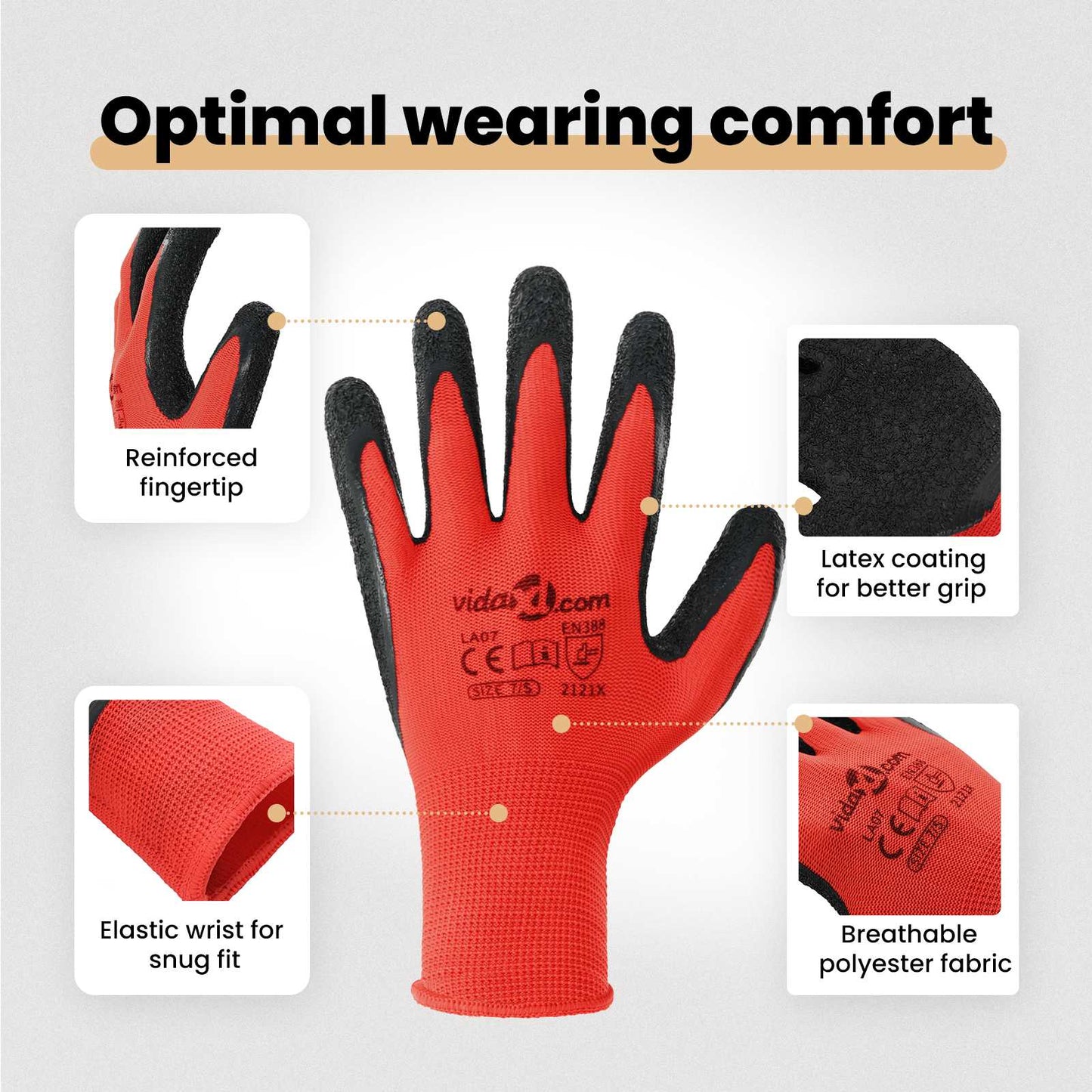 Work Gloves 24 pcs Red and Black 8 / M Latex Coating