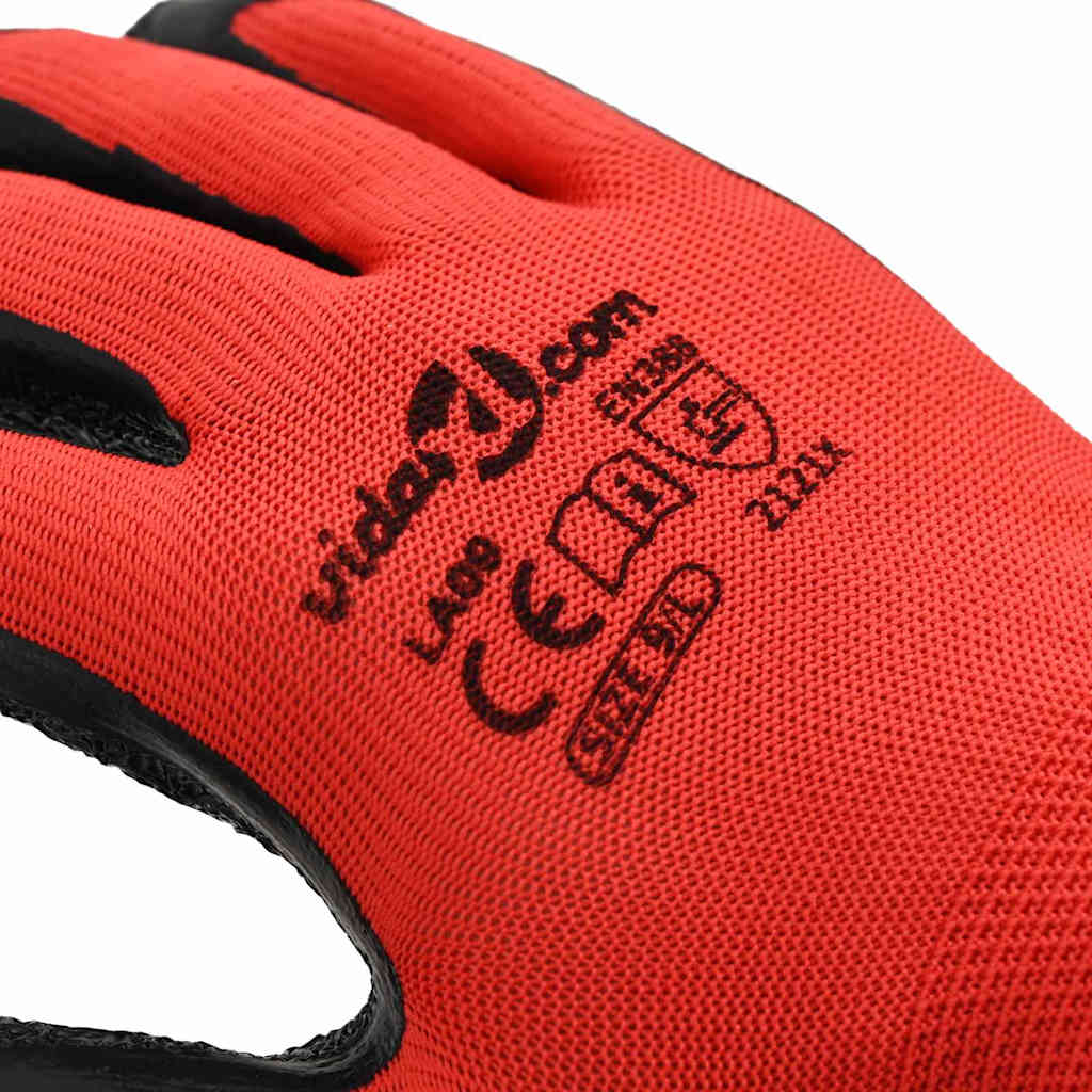 Work Gloves 12 pcs Red and Black 9 / L Latex Coating