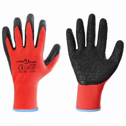 Work Gloves 12 pcs Red and Black 9 / L Latex Coating