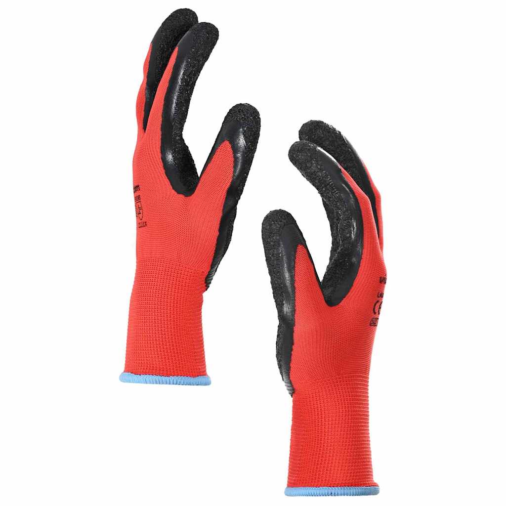 Work Gloves 12 pcs Red and Black 9 / L Latex Coating