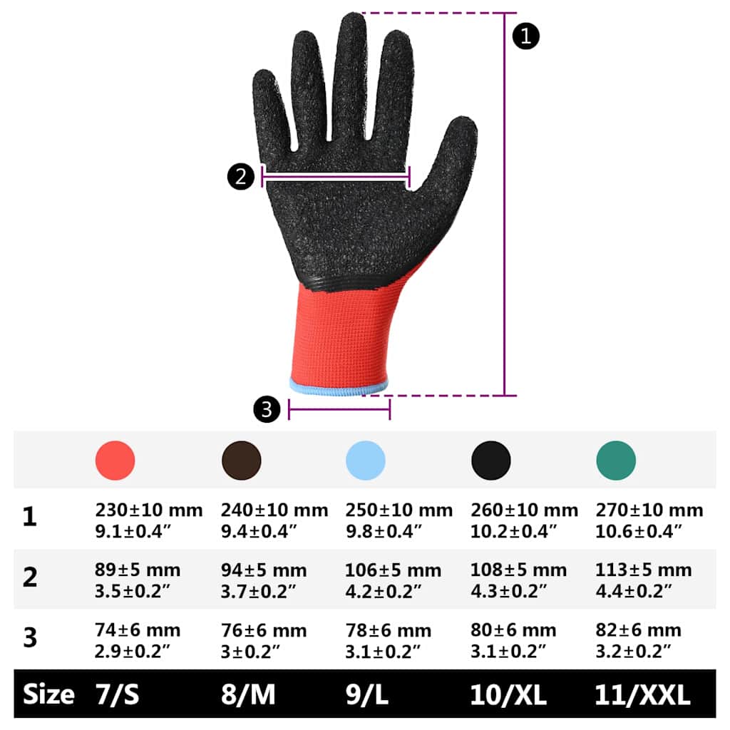 Work Gloves 12 pcs Red and Black 9 / L Latex Coating
