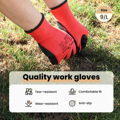 Work Gloves 24 pcs Red and Black 9 / L Latex Coating