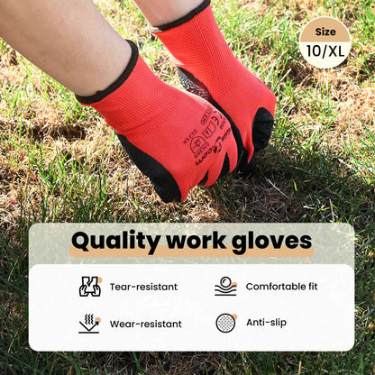 Work Gloves 12 pcs Red and Black 10 / XL Latex Coating