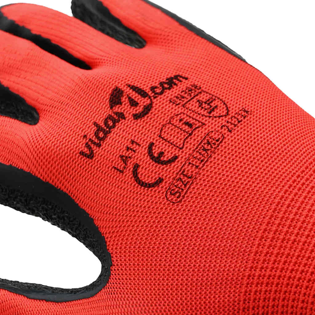 Work Gloves 12 pcs Red and Black 11 / XXL Latex Coating