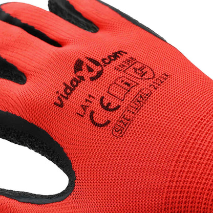 Work Gloves 12 pcs Red and Black 11 / XXL Latex Coating