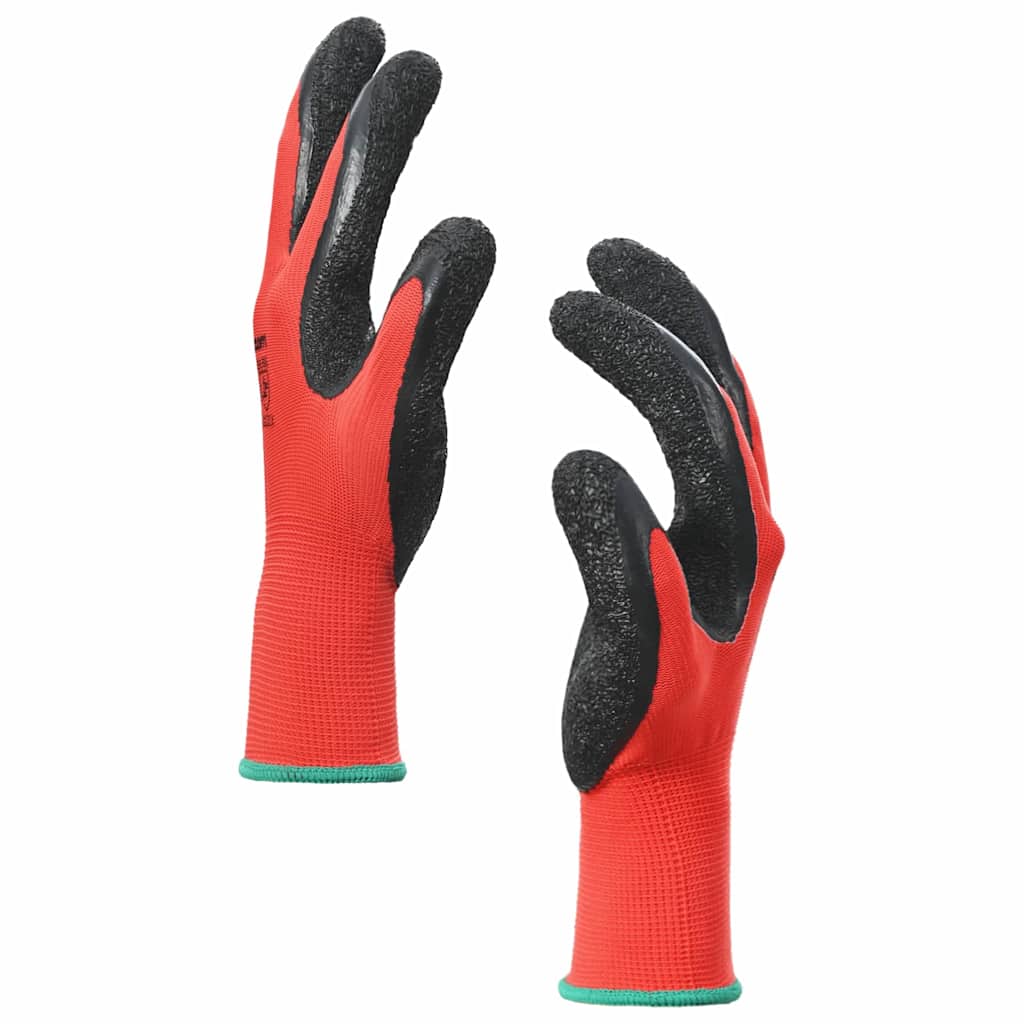 Work Gloves 12 pcs Red and Black 11 / XXL Latex Coating