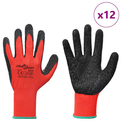 Work Gloves 12 pcs Red and Black 11 / XXL Latex Coating