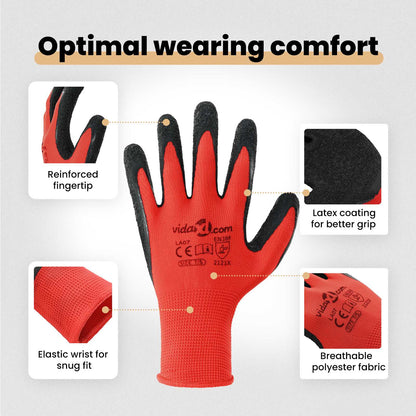 Work Gloves 24 pcs Red and Black 11 / XXL Latex Coating