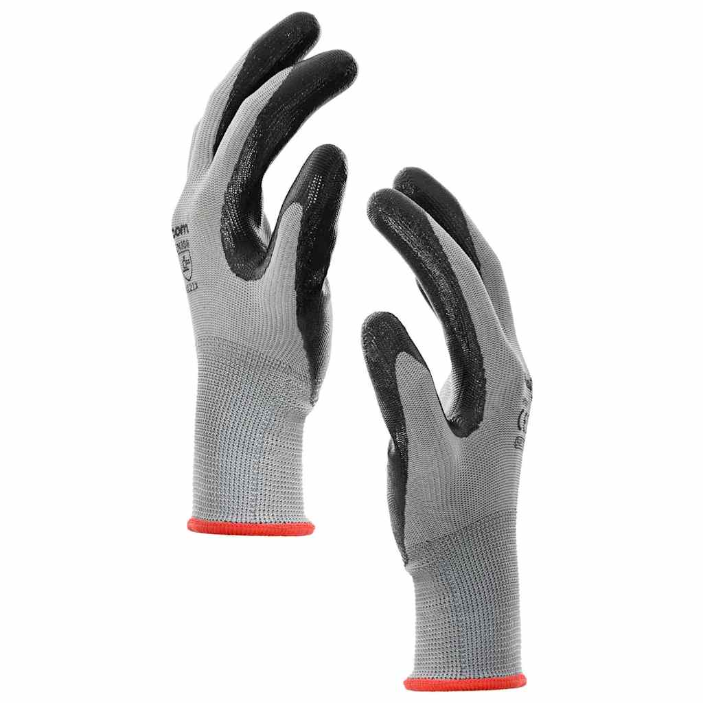 Work Gloves 24 pcs Grey and Black 7 / S Polyester