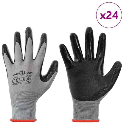 Work Gloves 24 pcs Grey and Black 7 / S Polyester