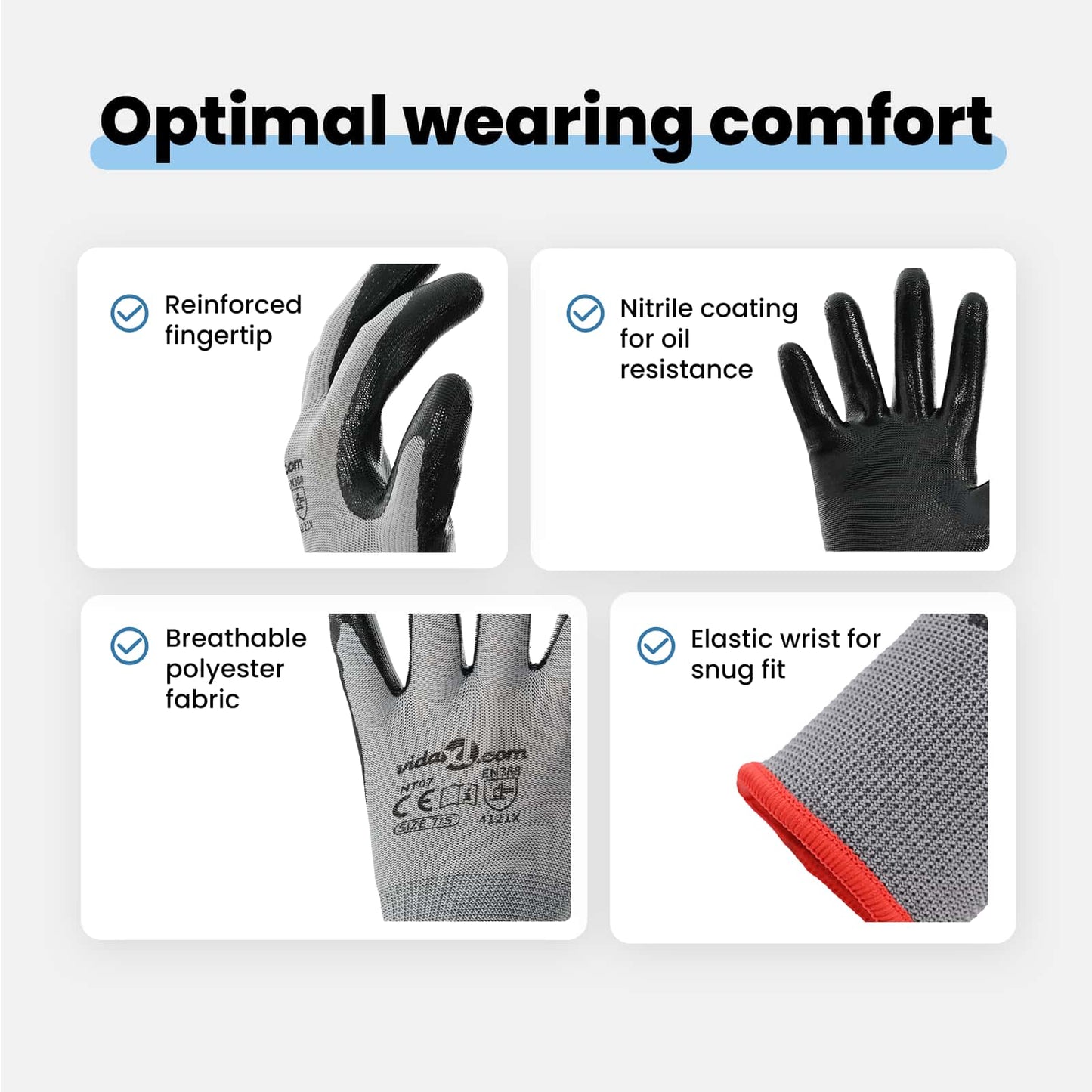Work Gloves 12 pcs Grey and Black 8 / M Polyester