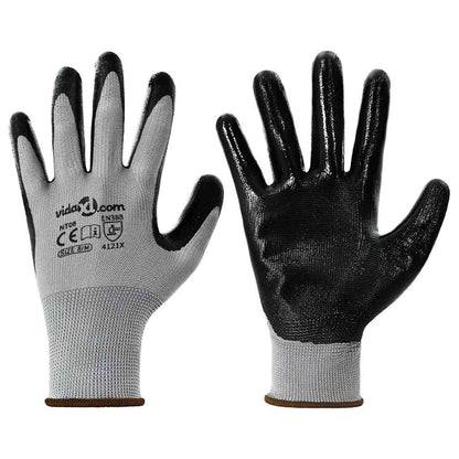 Work Gloves 12 pcs Grey and Black 8 / M Polyester
