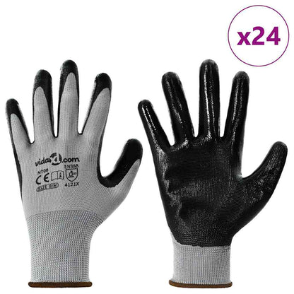 Work Gloves 24 pcs Grey and Black 8 / M Polyester