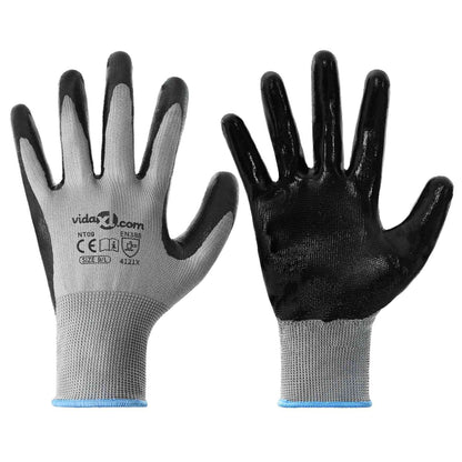 Work Gloves 24 pcs Grey and Black 9 / L Polyester
