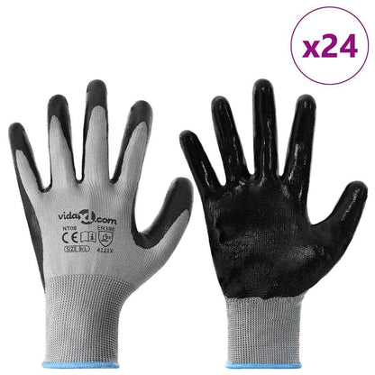 Work Gloves 24 pcs Grey and Black 9 / L Polyester