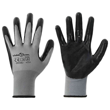 Work Gloves 24 pcs Grey and Black 10 / XL Polyester