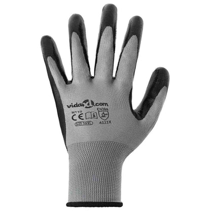Work Gloves 24 pcs Grey and Black 10 / XL Polyester