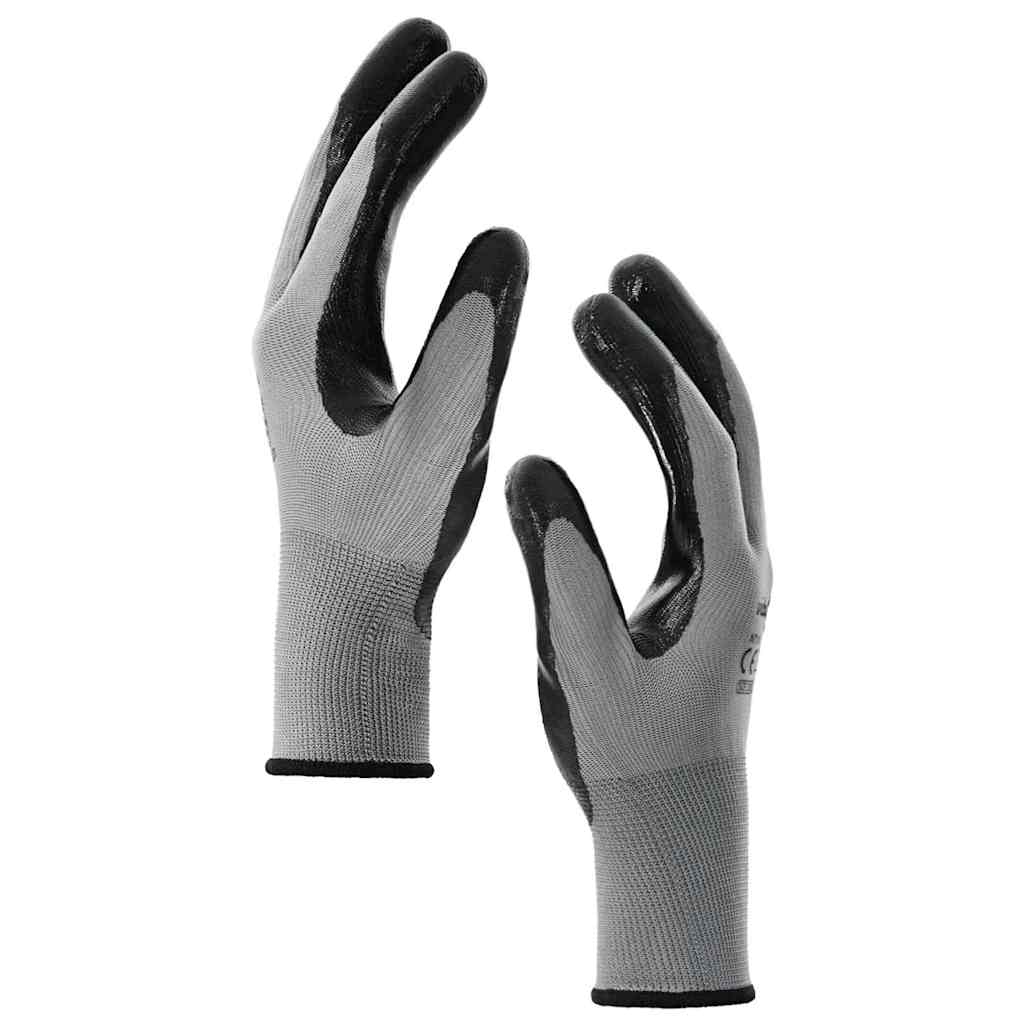 Work Gloves 24 pcs Grey and Black 10 / XL Polyester