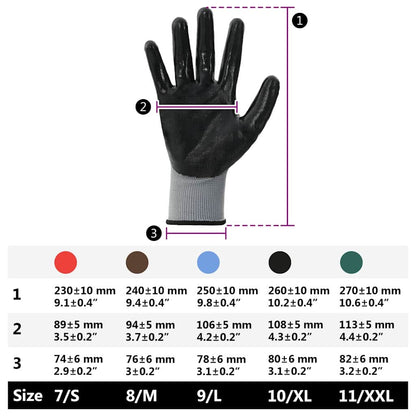 Work Gloves 24 pcs Grey and Black 10 / XL Polyester
