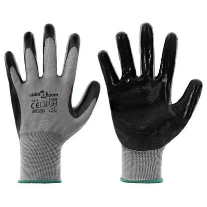 Work Gloves 12 pcs Grey and Black 11 / XXL Polyester