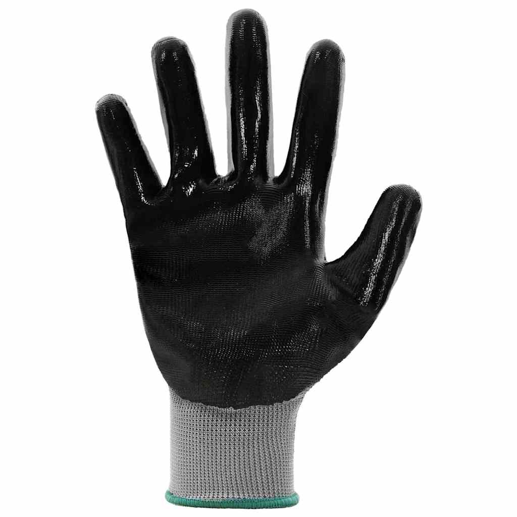 Work Gloves 12 pcs Grey and Black 11 / XXL Polyester