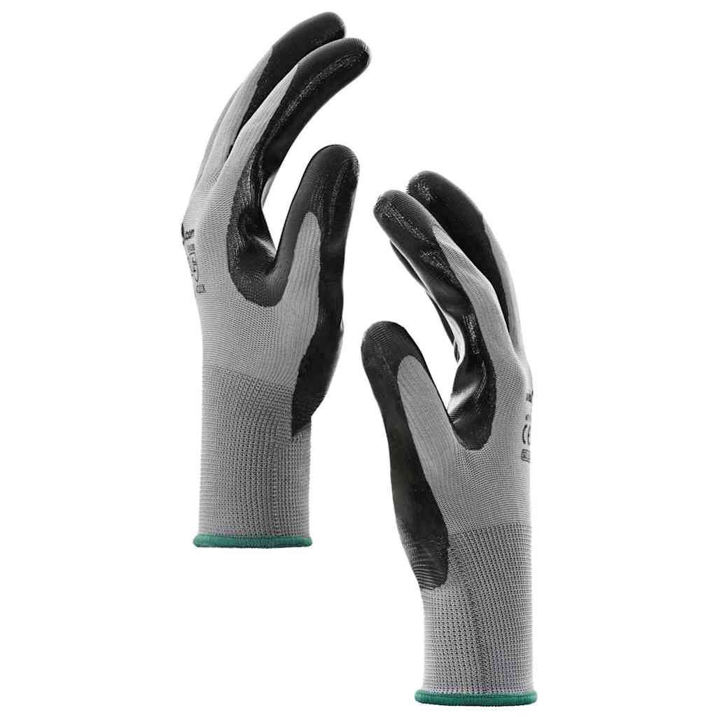 Work Gloves 12 pcs Grey and Black 11 / XXL Polyester