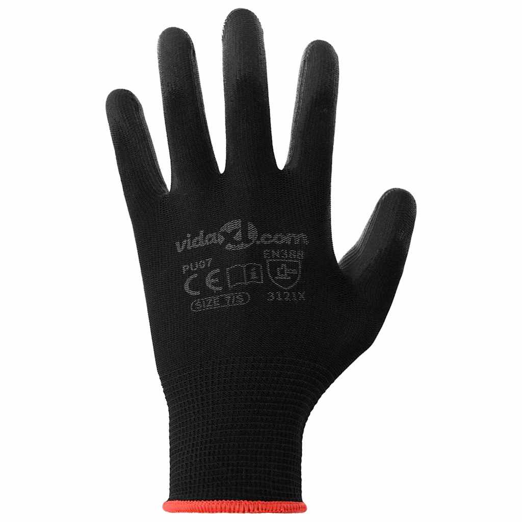 Work Gloves 24 pcs Black 7 / S Polyester