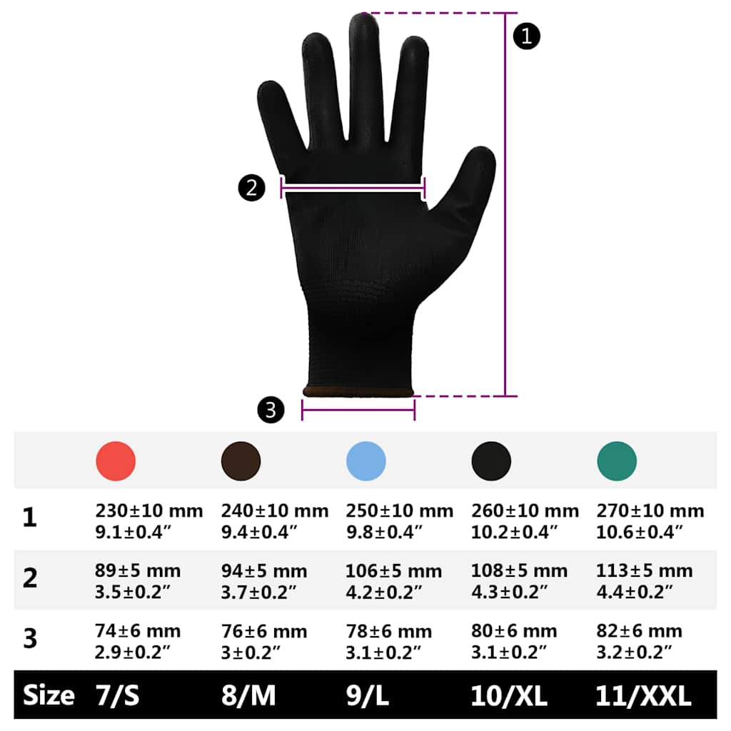 Work Gloves 12 pcs Black 8 / M Polyester