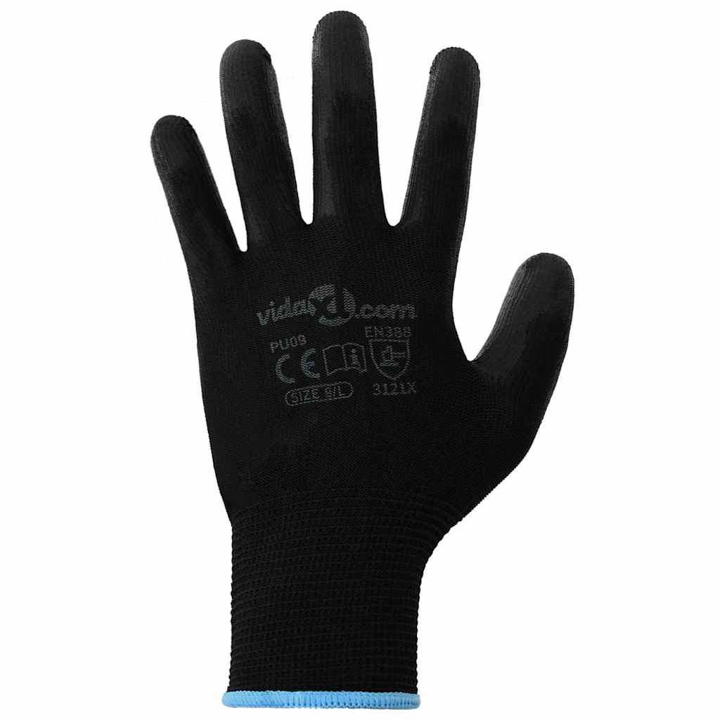 Work Gloves 12 pcs Black 9 / L Polyester
