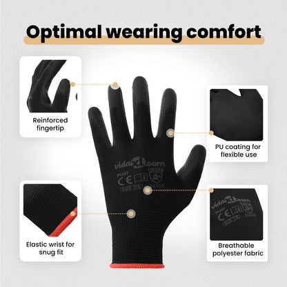 Work Gloves 24 pcs Black 9 / L Polyester