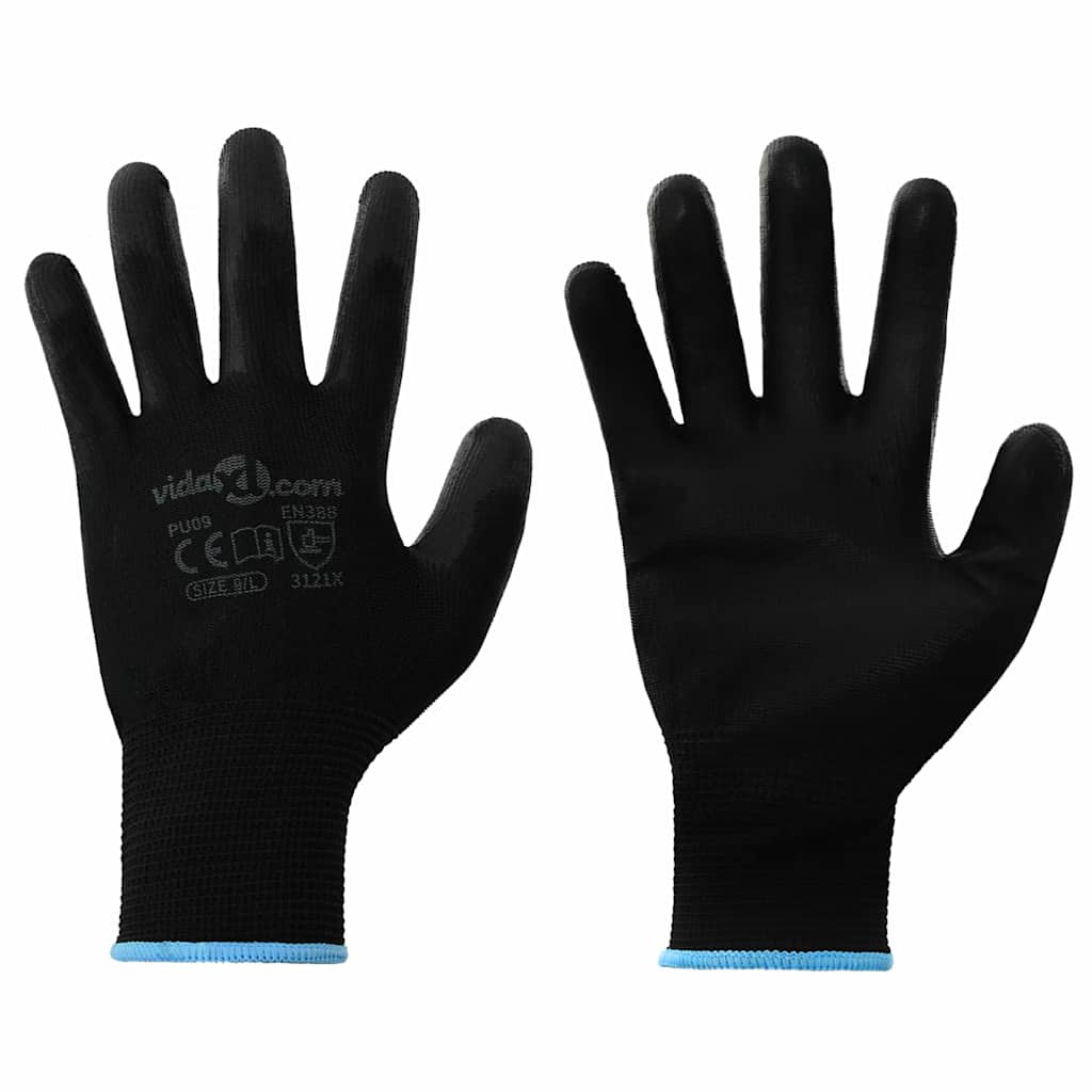 Work Gloves 24 pcs Black 9 / L Polyester