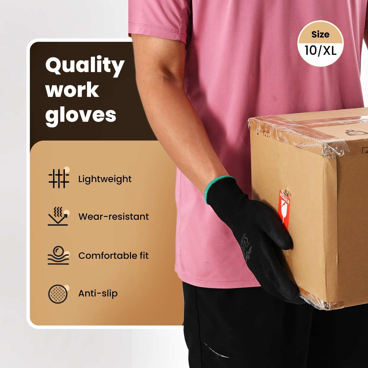 Work Gloves 12 pcs Black 10 / XL Polyester