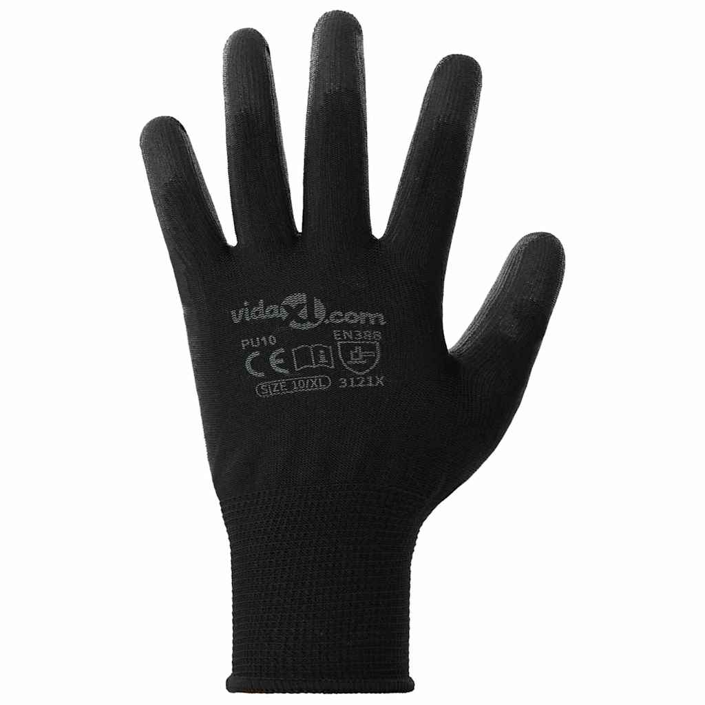 Work Gloves 24 pcs Black 10 / XL Polyester