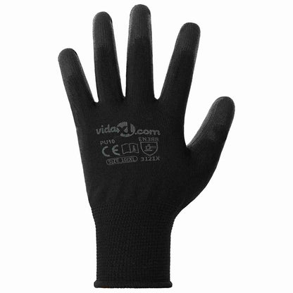 Work Gloves 24 pcs Black 10 / XL Polyester