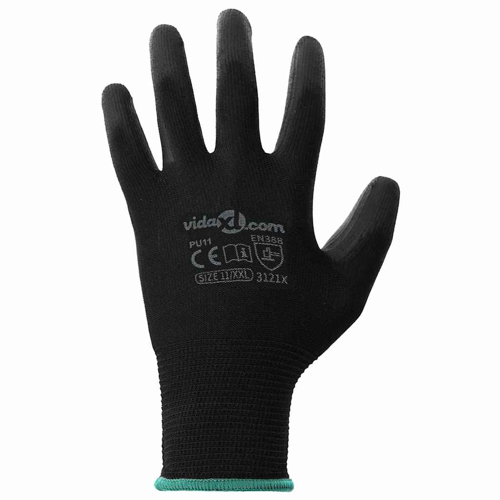 Work Gloves 12 pcs Black 11 / XXL Polyester