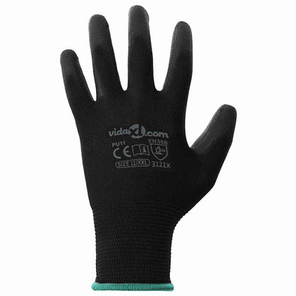 Work Gloves 12 pcs Black 11 / XXL Polyester