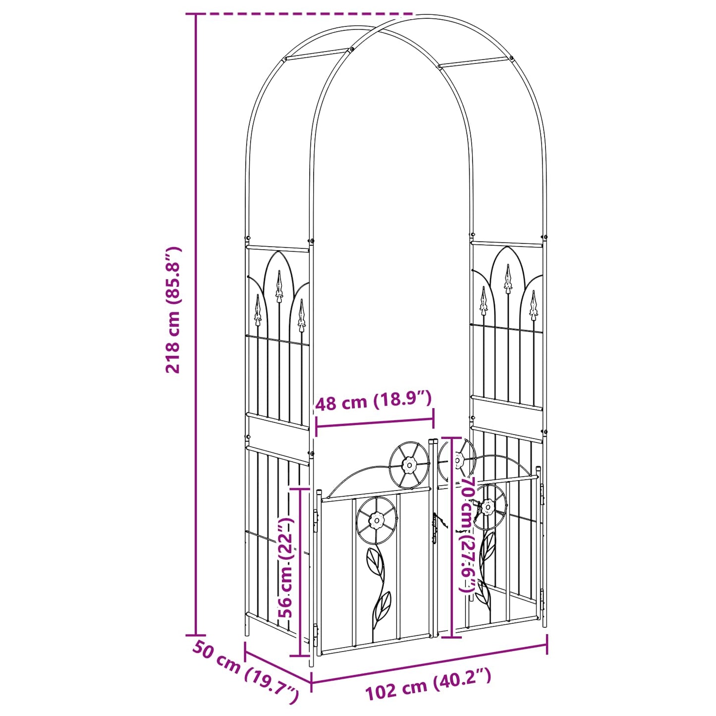 Garden Arch with Lock Green 102 x 50 x 218 cm