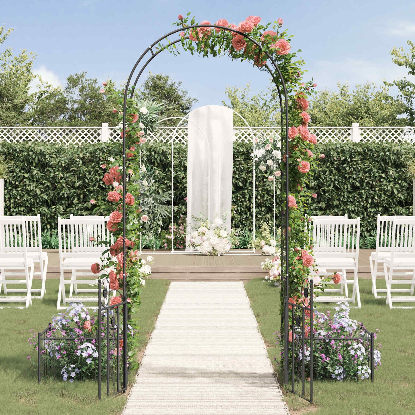 Garden Arch with Lock Black 203 x 50 x 218 cm