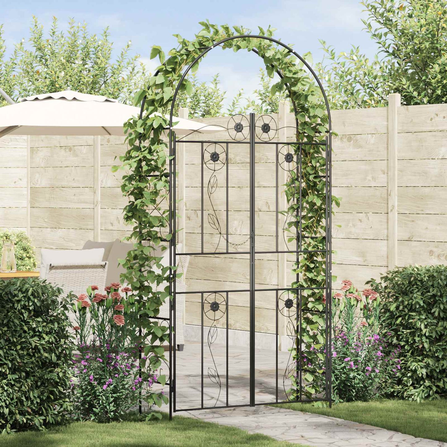 Garden Arch Plain Black 115 x 37 x 226 cm