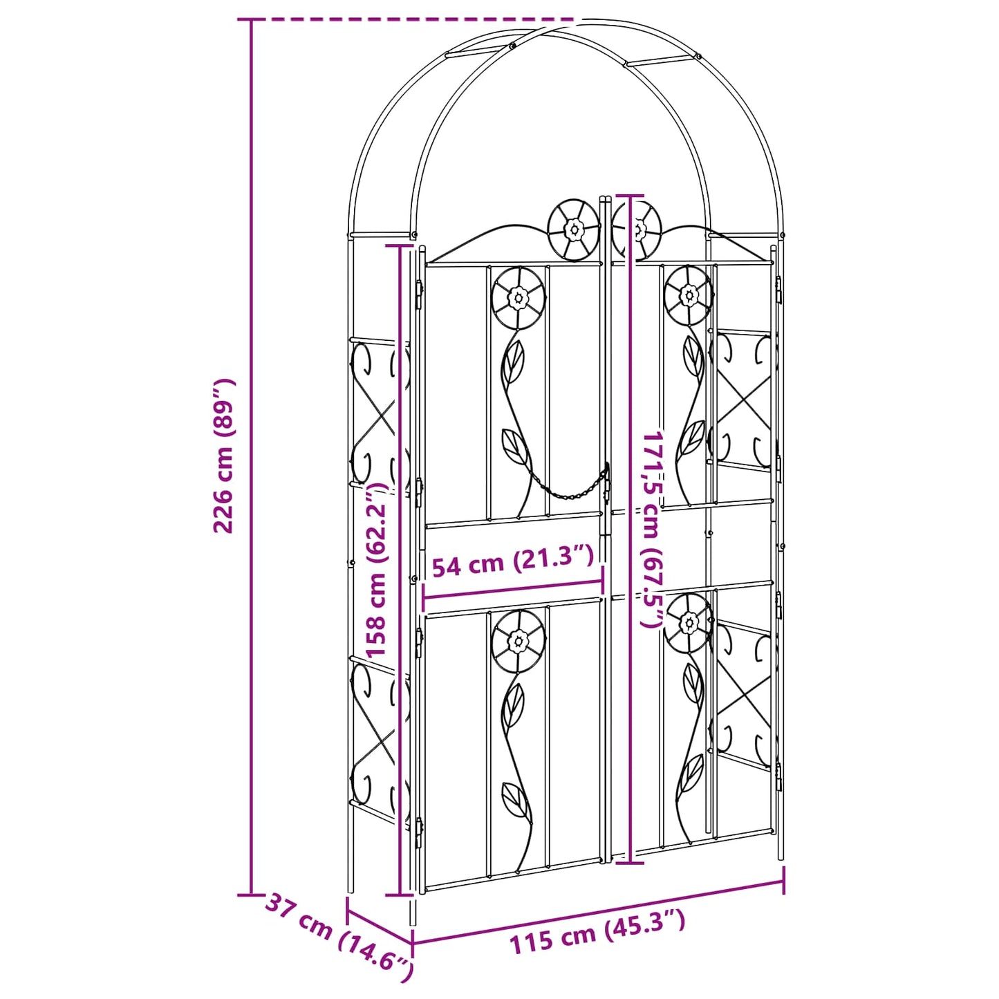 Garden Arch Plain Green 115 x 37 x 226 cm