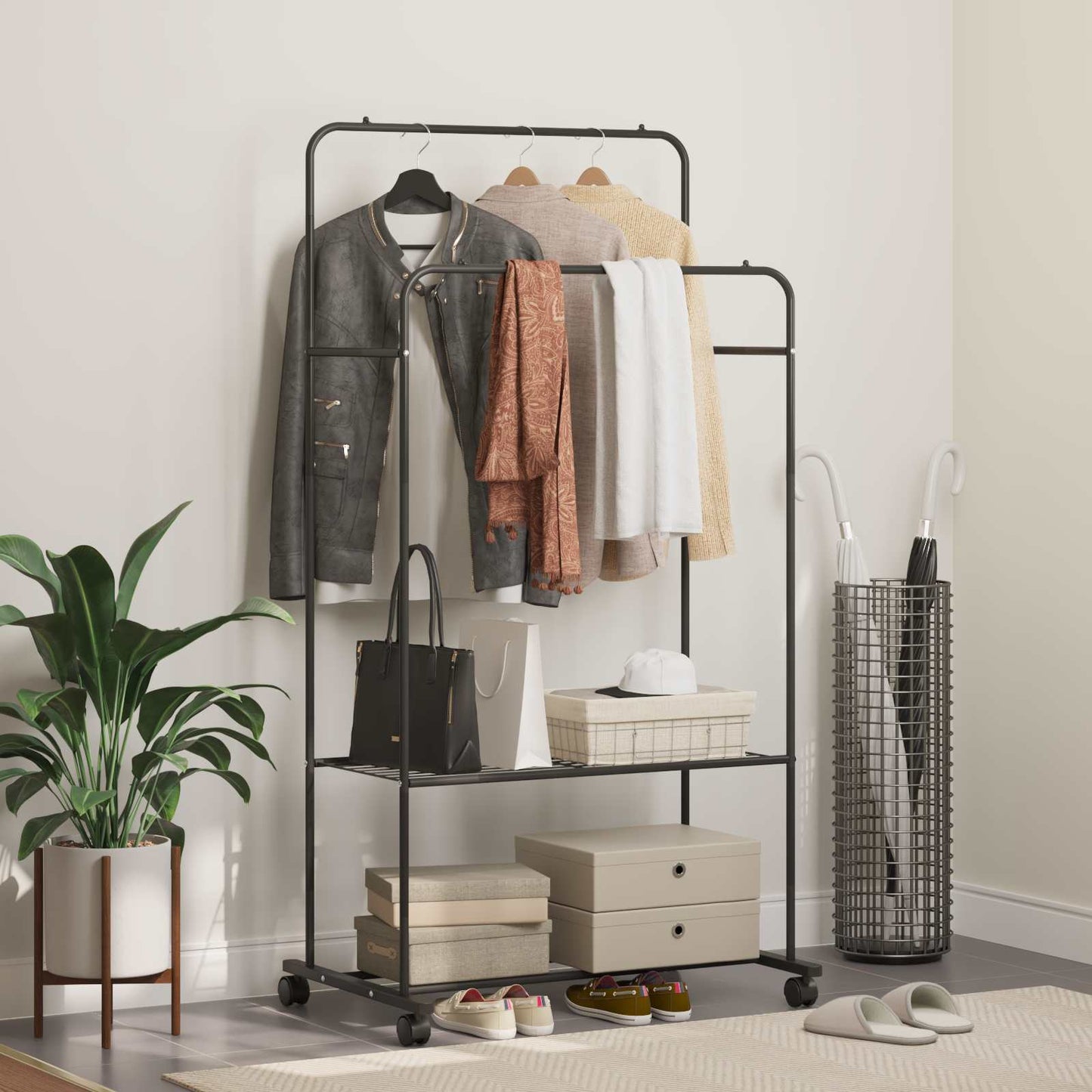 Clothes Rack with Shelf with Wheel Black 80 x 53 x 156 cm