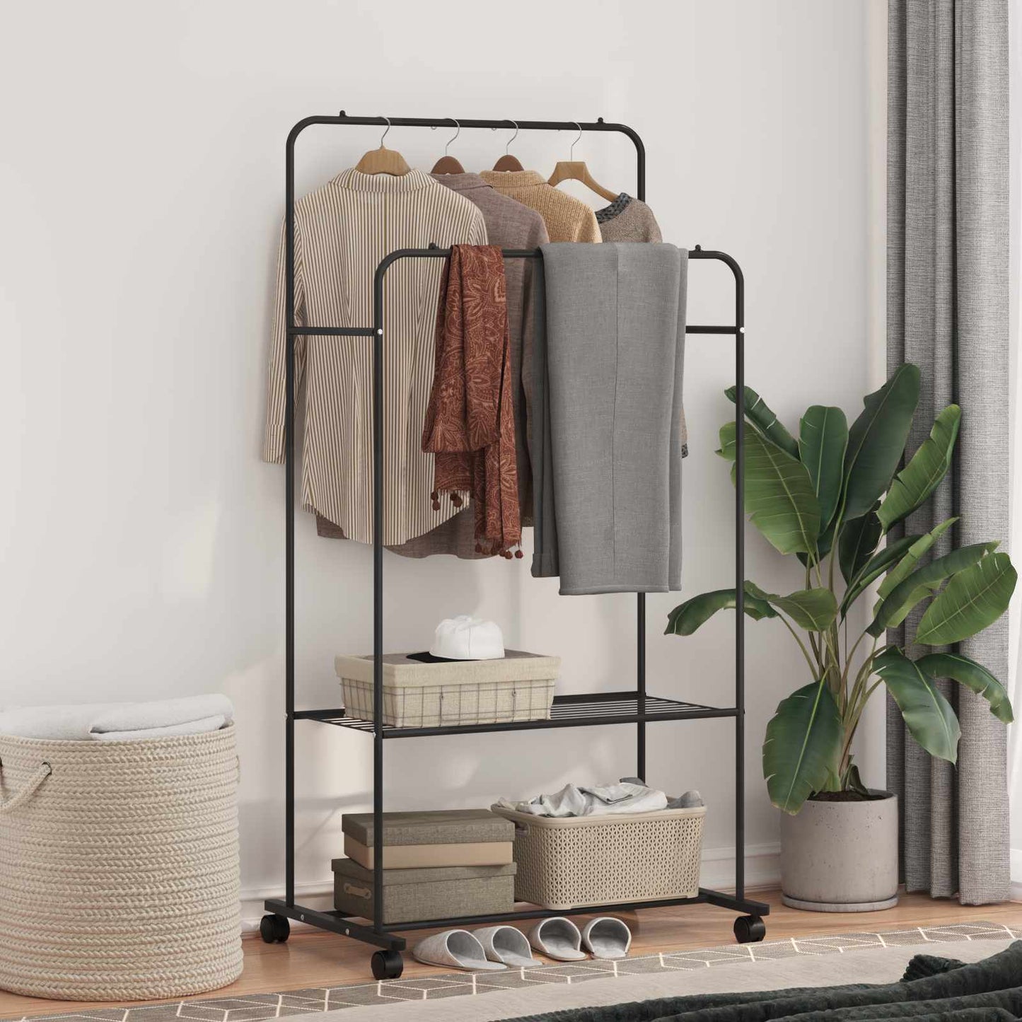 Clothes Rack with Shelf with Wheel Black 80 x 53 x 156 cm