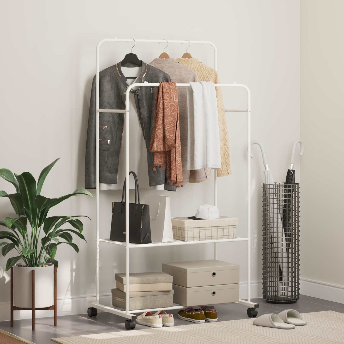 Clothes Rack with Shelf with Wheel White 80 x 53 x 156 cm