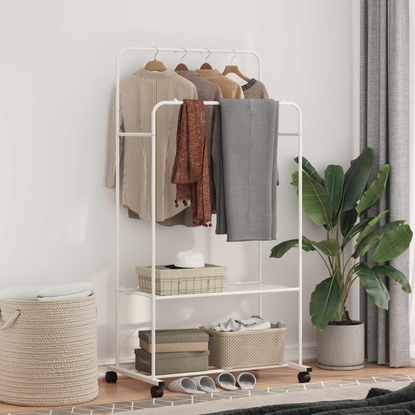 Clothes Rack with Shelf with Wheel White 80 x 53 x 156 cm