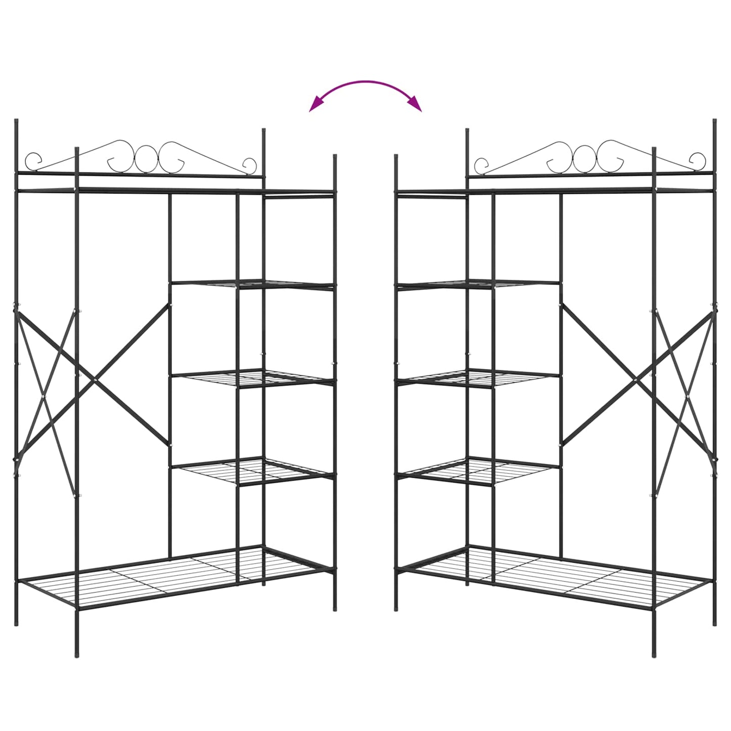 Open Wardrobe with Shelf Black 104.5 x 45 x 172 cm Steel