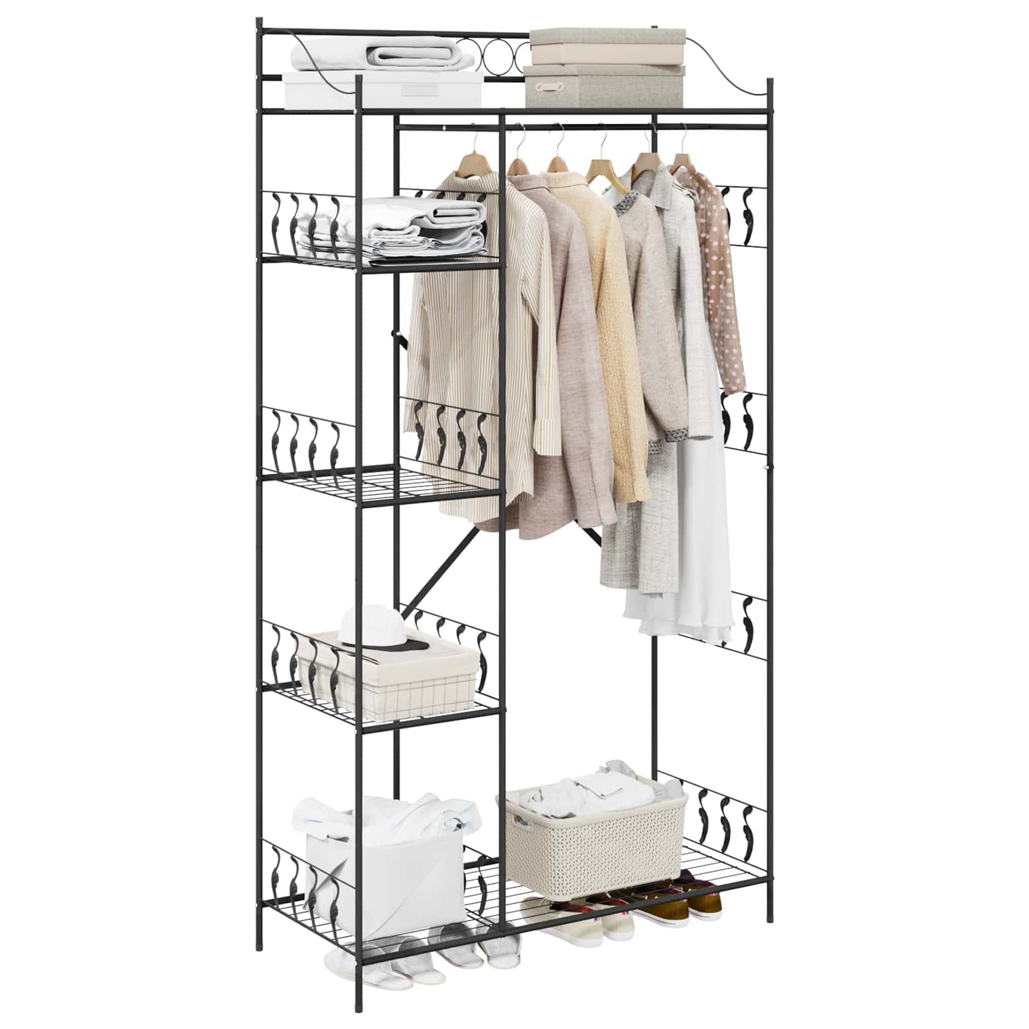 Open Wardrobe with Shelf Black 101 x 43 x 188 cm Steel