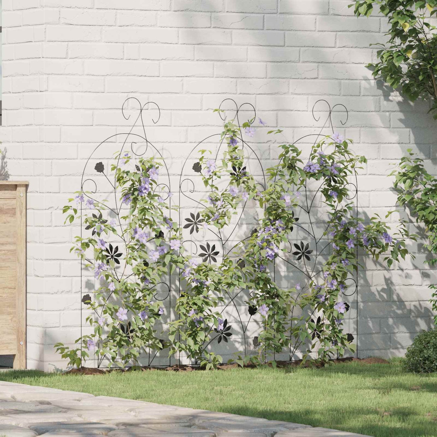 Garden Fence with Lock 3 pcs Black 112 x 39.5 cm Steel