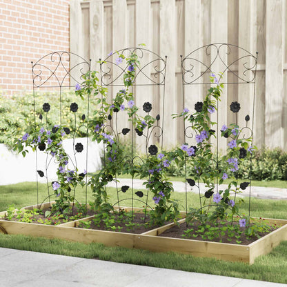 Garden Fence 3 pcs Black 110.5 x 42.5 cm Steel
