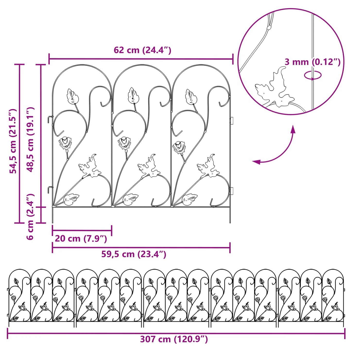 Garden Fence 5 pcs Black Steel