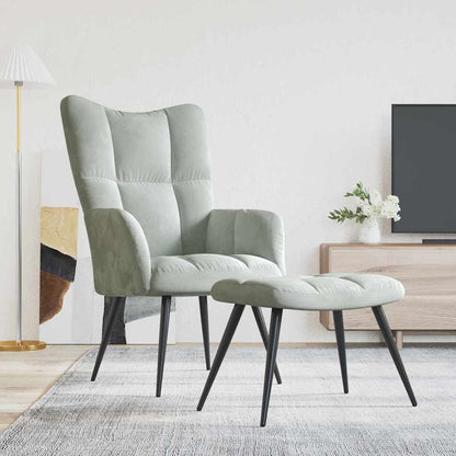 Relaxing chair with Footstool Light Grey Velvet